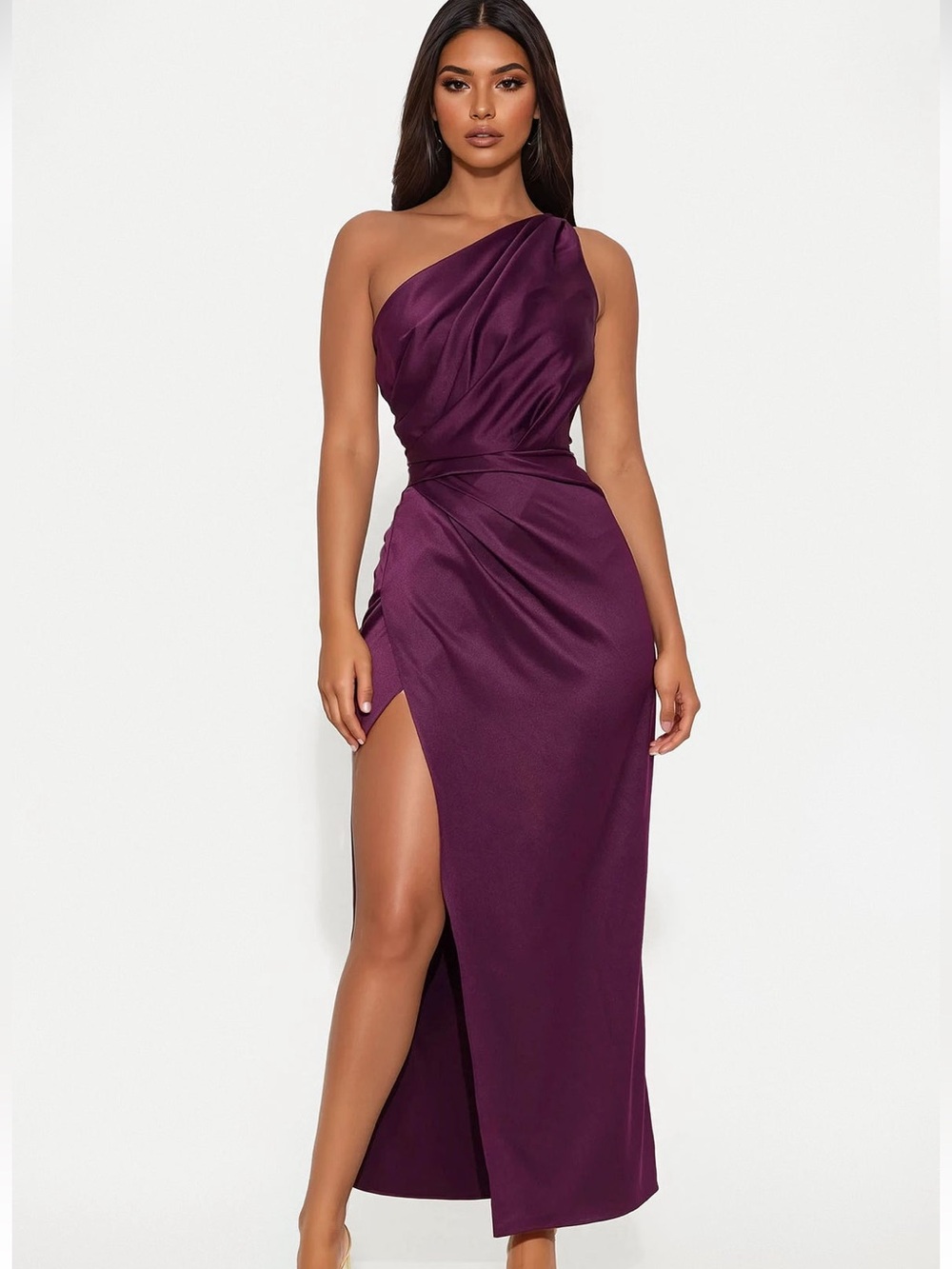 Fashion Nova One-Shoulder Plum Maxi Dress ✨